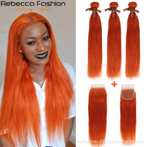 Rebecca Orange Blonde straight weave 8 to 28inches colorful Hair Bundles with closure brazilian hair bundles 10a 100 human hair